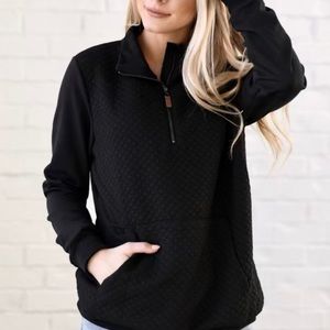 Boutique: lightweight waffle zip pullover (black)